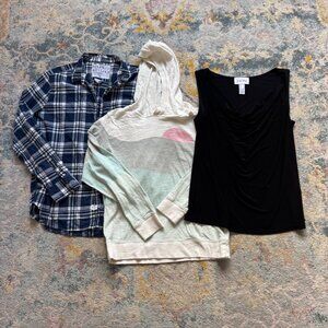 BUNDLE Frank & Eileen Plaid Shirt + Faherty Hoodie + Joseph Ribkoff Blouse